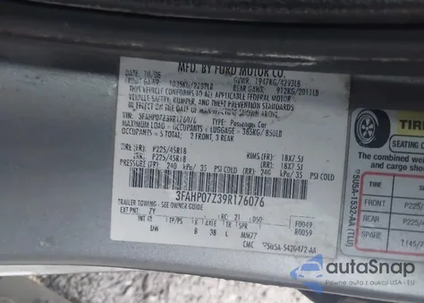 2009 Ford Fusion Se из США, поврежденный, VIN 3FAHP07Z39R176076